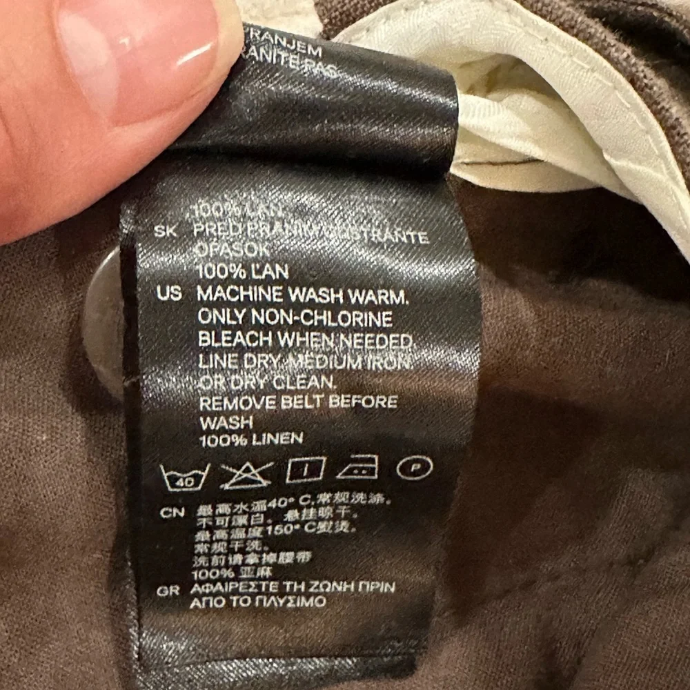 H&M Brown Linen-Blend Straight-Leg Pants with Self Tie Belt